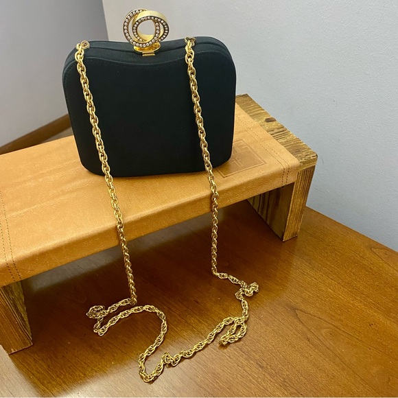 RODO VTG Rhinestones Black Satin Hard Case Evening Purse Handbag Clutch RARE* - Picture 12 of 13